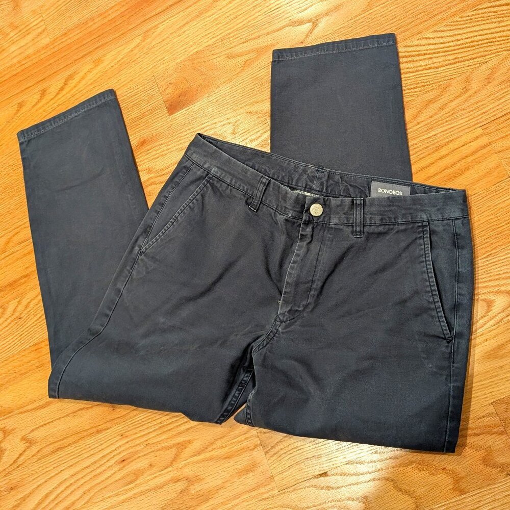 Men’s Bonobos 33x30 Gray Slim Flat Front Chino Trousers Pants